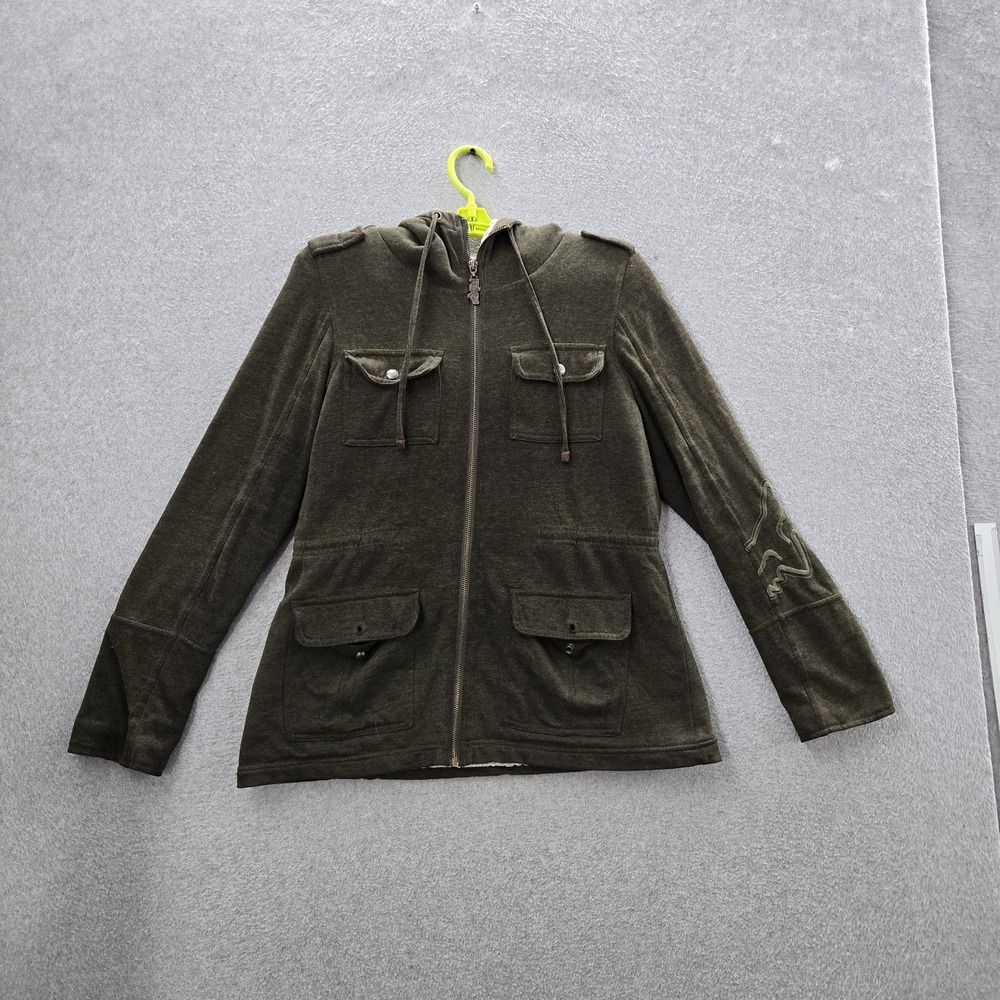Fox Women Jacket L Olive Green Hooded Utility Sherpa Lined READ